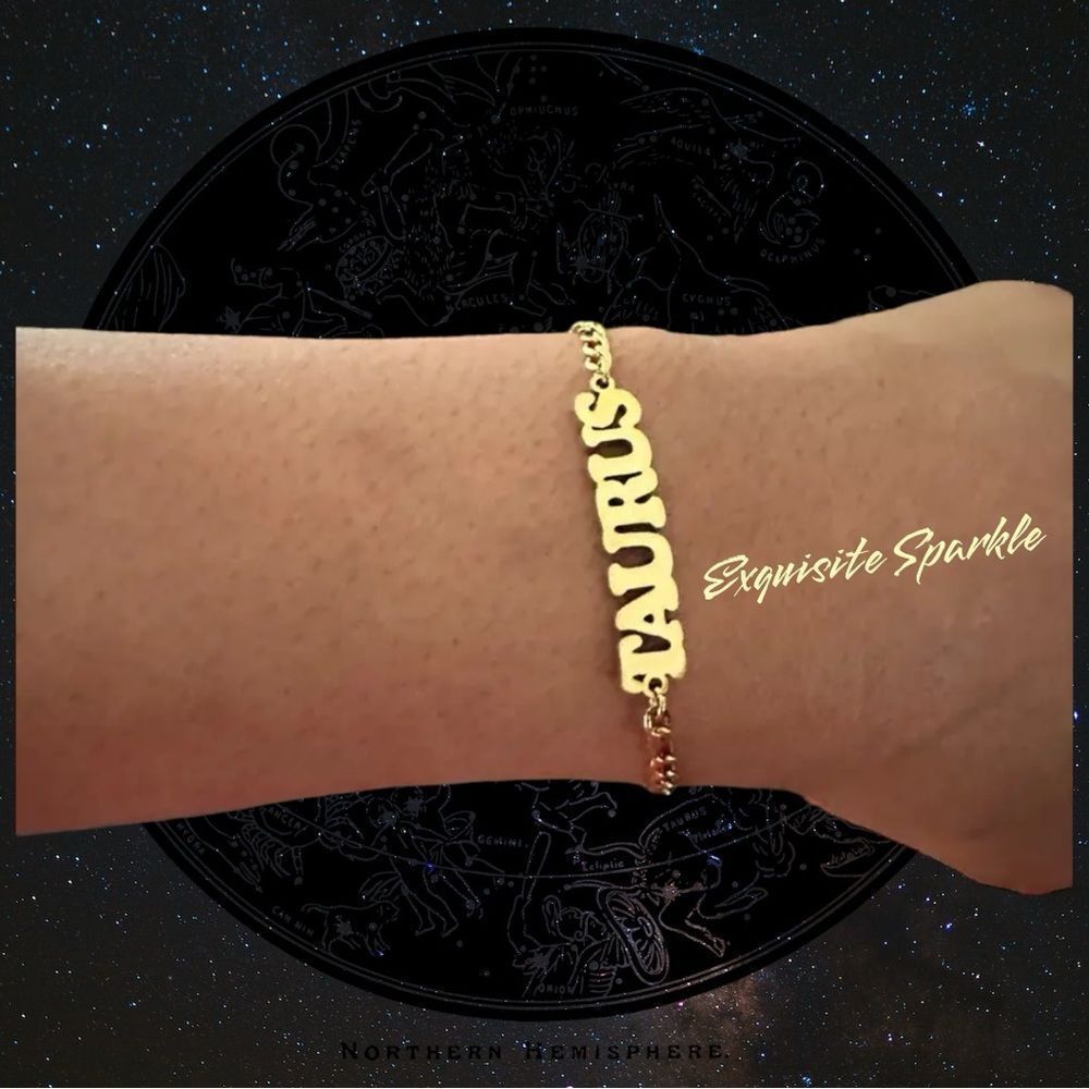 ⭐️10k Gold Constellation Nameplate Bracelet / Anklet Figaro Style Chain